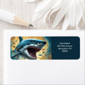 ファンタジーかわいい鮮やかな花サメの波 ラベル (インサイチュ)