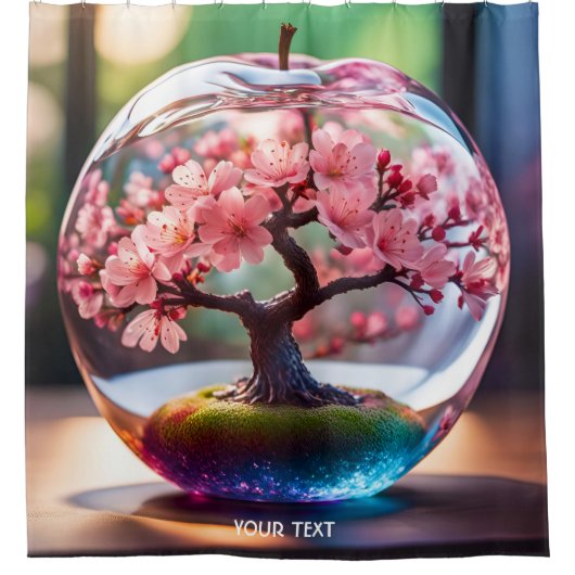 ファンタジーかわいい鮮やかな草りんご花 シャワーカーテン (正面)