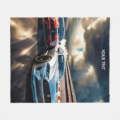 ファンタジーかわいい鮮やかな車ビッグレース フリースブランケット (正面(横))