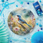 ファンタジーかわいい鮮やかな鳥の水彩風景 ペーパープレート (パーティー)