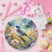 ファンタジーかわいい鮮やかな鳥の水彩風景 ペーパープレート (パーティー)