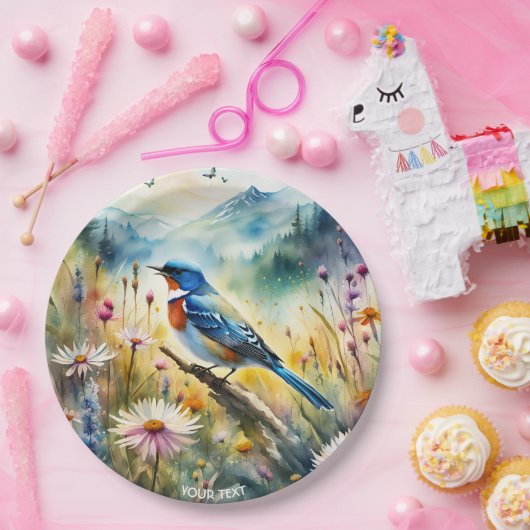 ファンタジーかわいい鮮やかな鳥の水彩風景 ペーパープレート (パーティー)