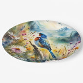 ファンタジーかわいい鮮やかな鳥の水彩風景 ペーパープレート (アングル)