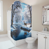 ファンタジーかわいい鮮やかな鹿の冬の川 シャワーカーテン (インサイチュ)
