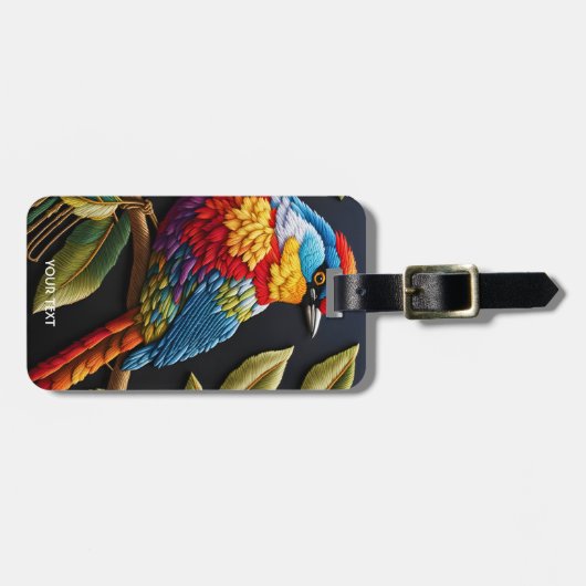 ファンタジーかわいい鮮やか鮮やかな刺繍の鳥 ラゲッジタグ (正面横)
