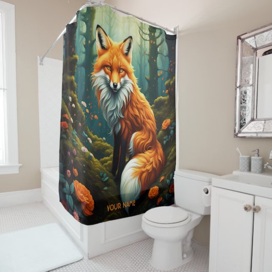ファンタジーかわいい鮮威厳のあるやかなキツネの花 シャワーカーテン (インサイチュ)