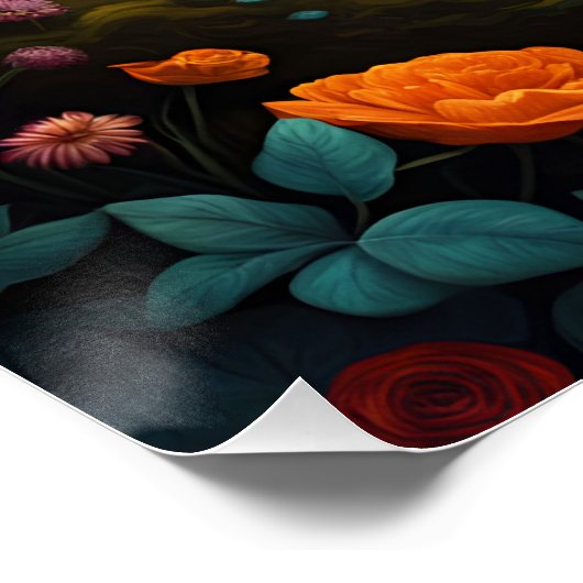 ファンタジーかわいい鮮威厳のあるやかなキツネの花 ポスター (コーナー)