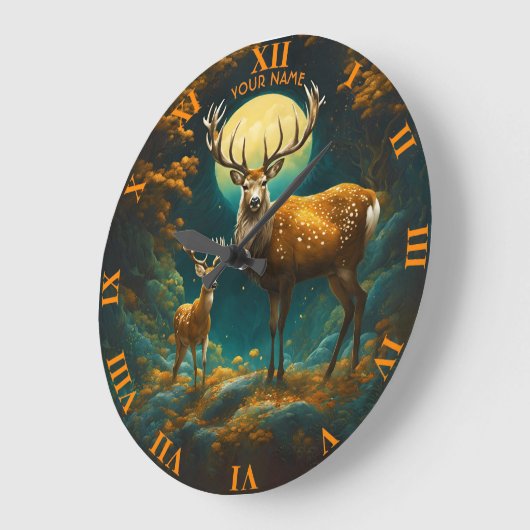 ファンタジーかわいい鮮威厳のあるやかな鹿林 ラージ壁時計 (傾斜)