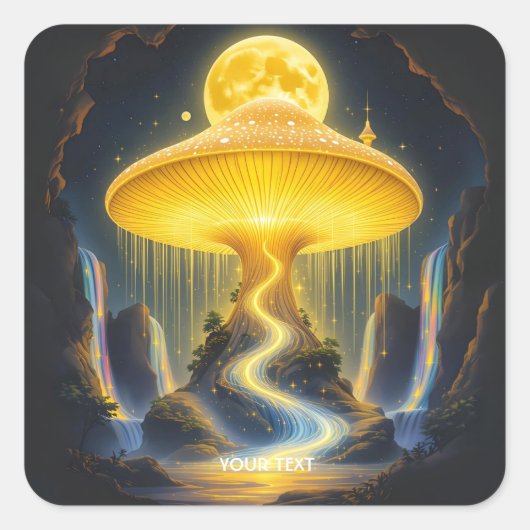 ファンタジーかわいい黄色の古代キノコ スクエアシール (正面)