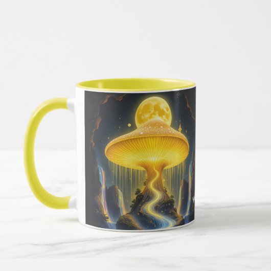 ファンタジーかわいい黄色の古代キノコ マグカップ (左)