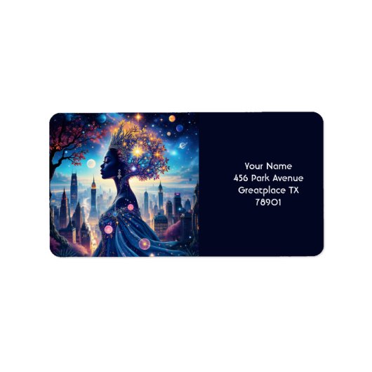 ファンタジーかわいい黒の美しい女性 ラベル (正面)