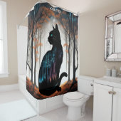 ファンタジーかわいい黒猫の森 シャワーカーテン (インサイチュ)