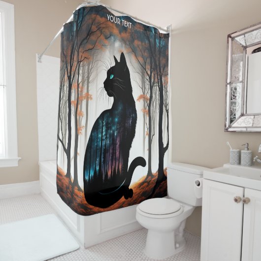 ファンタジーかわいい黒猫の森 シャワーカーテン (インサイチュ)