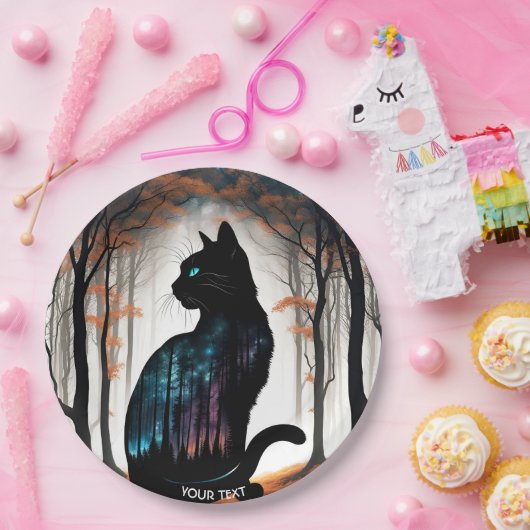 ファンタジーかわいい黒猫の森 ペーパープレート (パーティー)