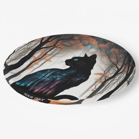 ファンタジーかわいい黒猫の森 ペーパープレート (アングル)