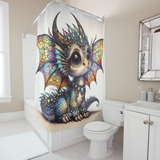 ファンタジーかわいい龍ステンドグラス シャワーカーテン (インサイチュ)