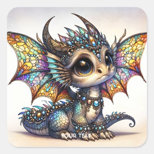 ファンタジーかわいい龍ステンドグラス スクエアシール (正面)