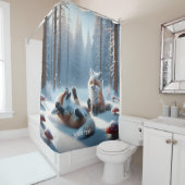 ファンタジーかわいい2つのベビーキツネ シャワーカーテン (インサイチュ)