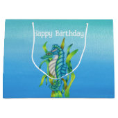 ファンタジーかわいらしアクアブルーシーホース誕生日 ラージペーパーバッグ