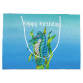 ファンタジーかわいらしアクアブルーシーホース誕生日 ラージペーパーバッグ