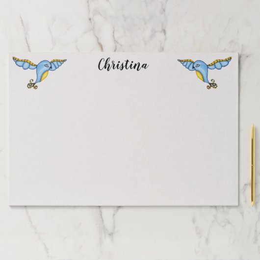 ファンタジーかわいらしブルーとイエローバードの尾のスクロール ペーパーパッド (インサイチュ)
