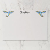 ファンタジーかわいらしブルーとイエローバードの尾のスクロール ペーパーパッド (正面)