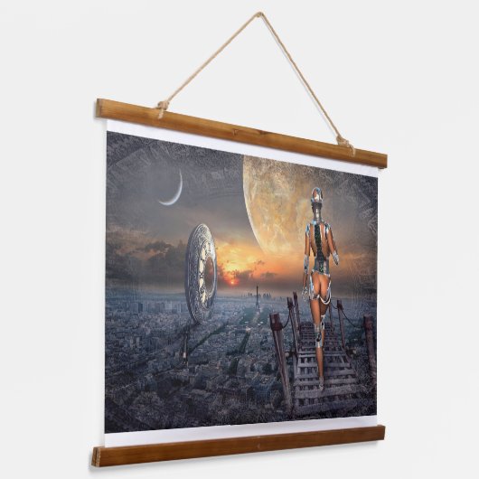 ファンタジーかわいらしモデル女性ムーンスター宇宙ウォーカー 吊り下げ型タペストリー (傾斜あり)