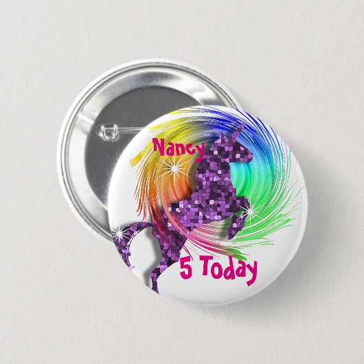 ファンタジーかわいらし虹ユニコーンパーソナライズされた時代 缶バッジ (正面&裏面)