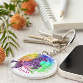 ファンタジーかわいらし・レインボー・ユニコパーソナライズされたーン キーホルダー (正面右)