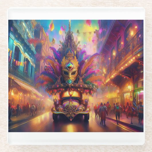 ファンタジーがマルディグラスパレードを見る ガラスコースター (正面)