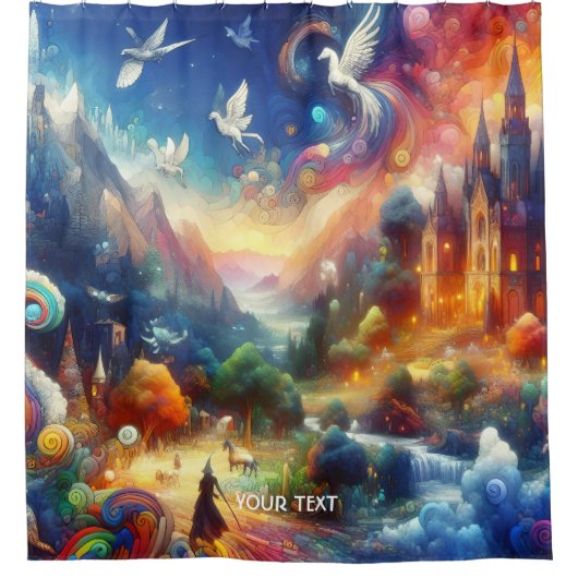 ファンタジーが楽しめる幻想的な子どものアートワーク シャワーカーテン (正面)