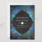 ファンタジーきらめくヴィンテージダマスク結婚式の写真の保存 セーブザデート (正面)