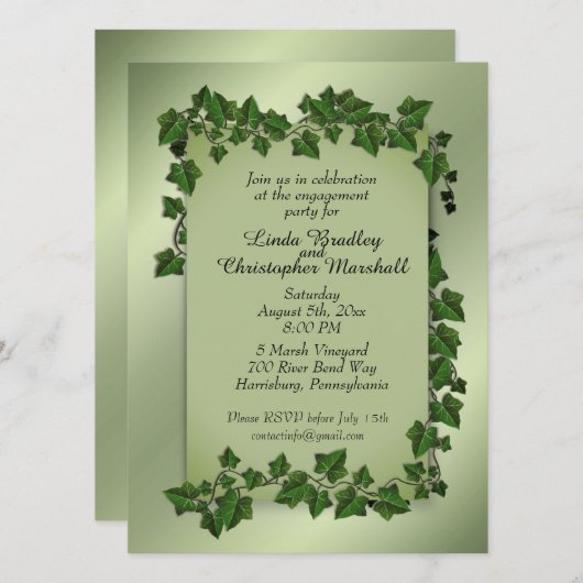 ファンタジーつる植物婚約パーティ招待状 招待状 (正面/裏面)