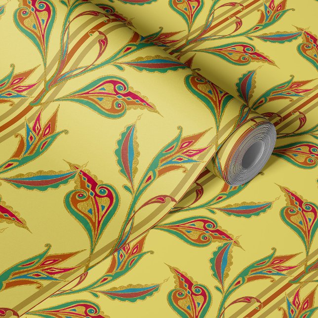 ファンタジーつる植物金ゴールド、赤および緑の離れ 壁紙 (クリエイターアップロード済み)