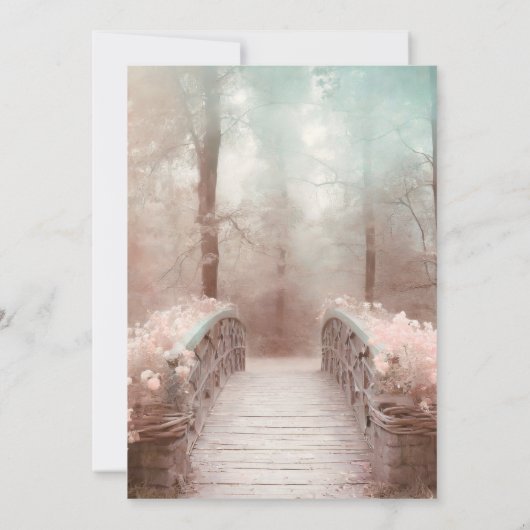 ファンタジーとピンクの花を咲かせる森の橋 招待状 (裏面)