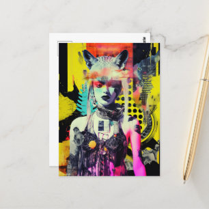 ファンタジーと動物のコラージュカラフル ポストカード