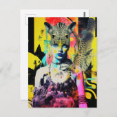 ファンタジーと動物のコラージュカラフル ポストカード (正面/裏面)