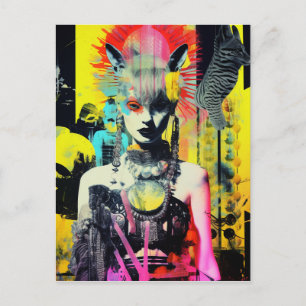 ファンタジーと動物のコラージュカラフル ポストカード