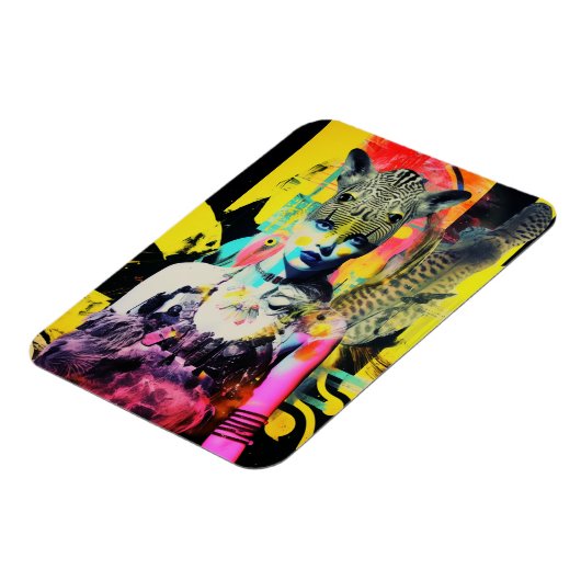 ファンタジーと動物のコラージュカラフル マグネット (左側)