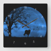 ファンタジーと大満月カッコいい スクエア壁時計 (正面)