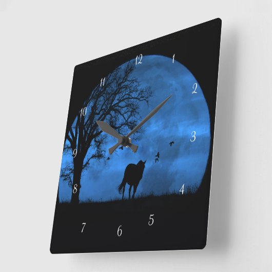 ファンタジーと大満月カッコいい スクエア壁時計 (傾斜)