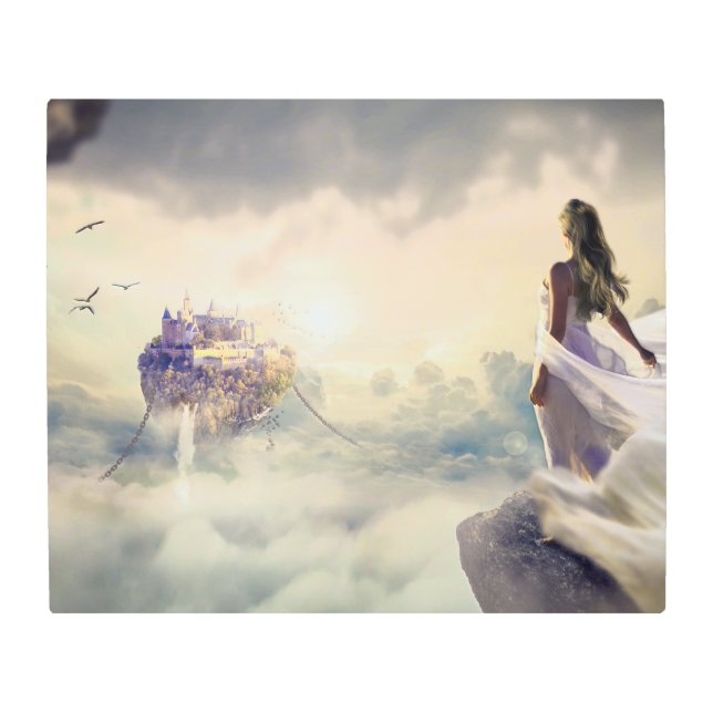 ファンタジーと島の城 – 雲 メタルプリント (正面)