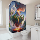 ファンタジーと火山のかわいい島 シャワーカーテン (インサイチュ)
