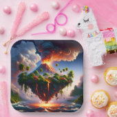 ファンタジーと火山のかわいい島 ペーパープレート (パーティー)