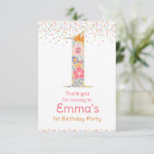 ファンタジーなお花の1歳の誕生日お礼カード サンキューカード (スタンド正面)