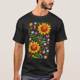 ファンタジーなひまわりの庭のフォークアート Tシャツ