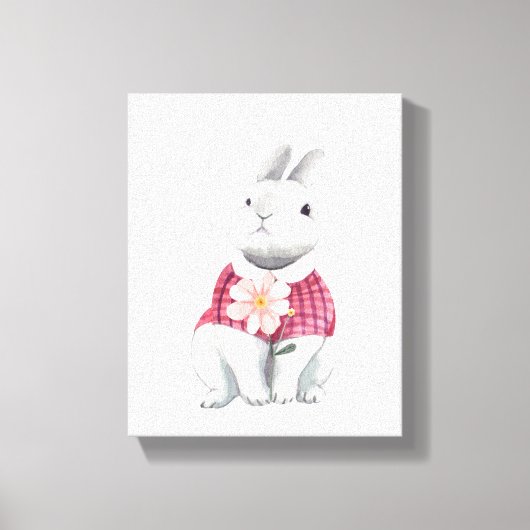 ファンタジーなウサギの花の森の保育園の装飾 キャンバスプリント (正面)