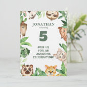 ファンタジーなオーダーメイド動物ジャングル誕生日招待状 招待状 (スタンド正面)