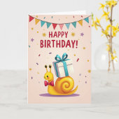 ファンタジーなカタツムリの誕生日カード カード (黄色い花)