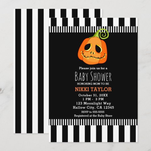 ファンタジーなカボチャのハロウィン・ベビーシャワー 招待状 (正面/裏面)